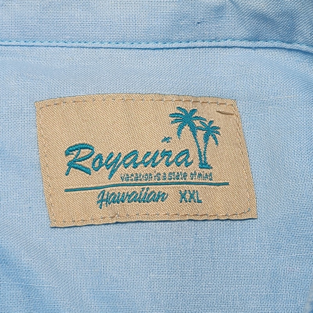 ROYAURA Hawaiian Shirt Mens XXL Blue Roll Tab Long Sleeve - Picture 3 of 6
